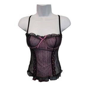 Victoria's Secret Sexy Little Things Black Pink Ruffle Corset Small Y2K Vintage